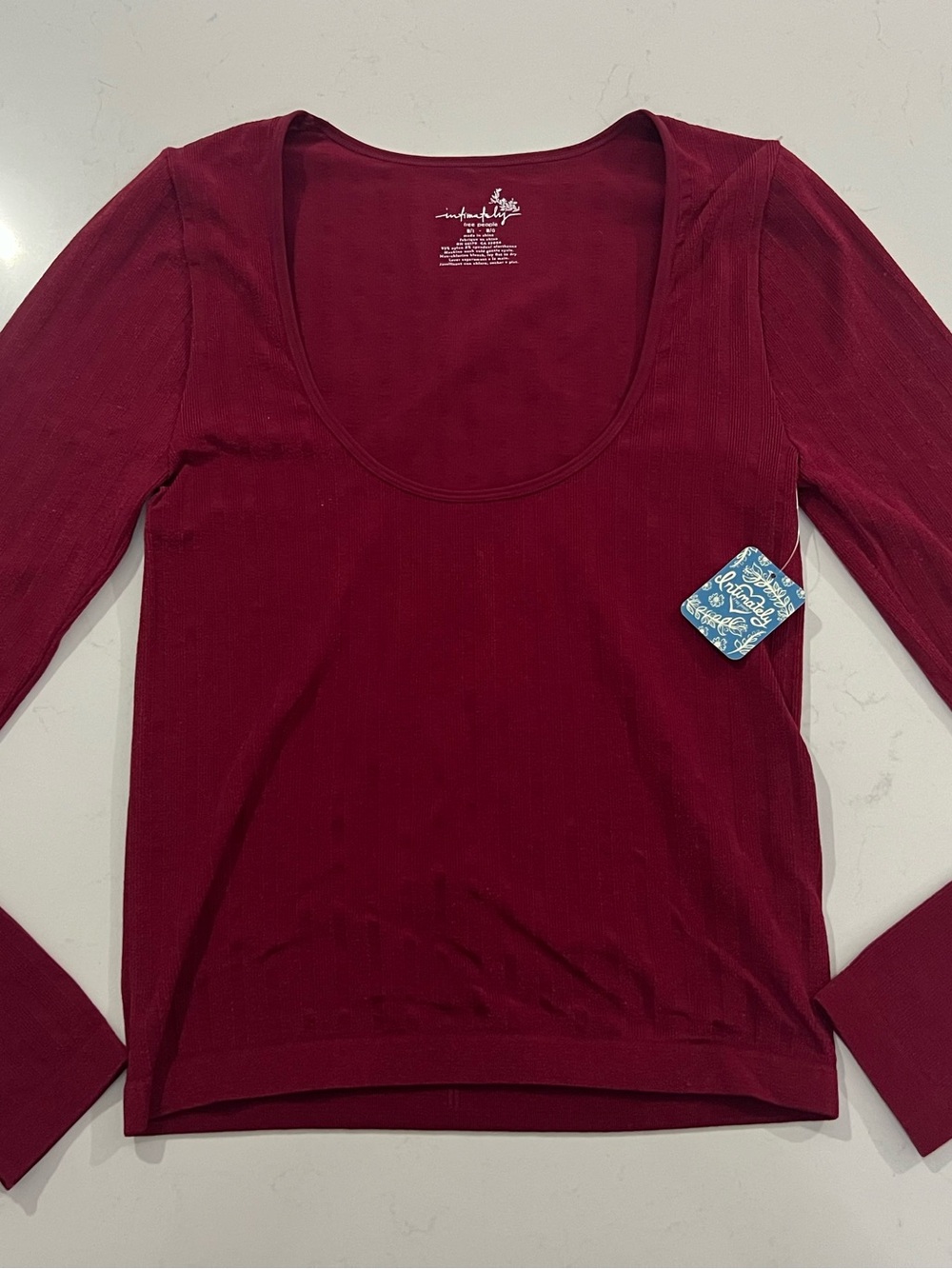 Free People M/L Scoop Neck Long Sleeve Top - Burgundy NWT